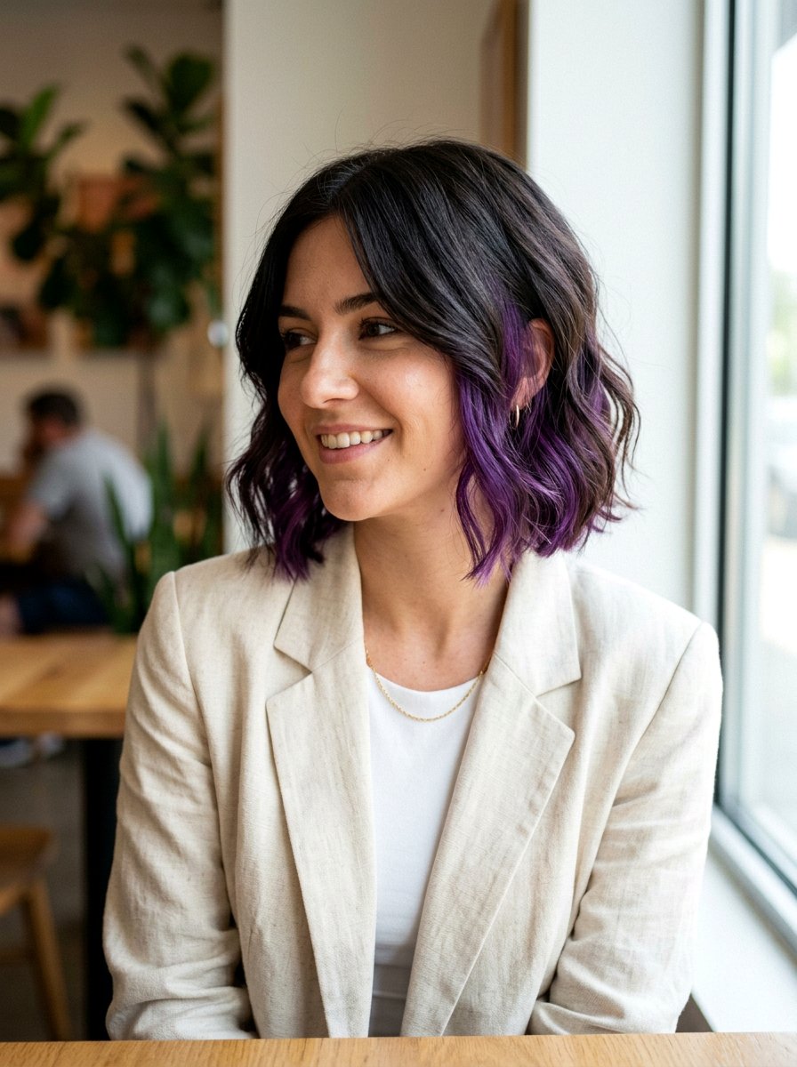 Purple Peekaboo Highlights On Short Bob Haircut - 20 purple peekaboo hair color - 20 purple peekaboo hair color