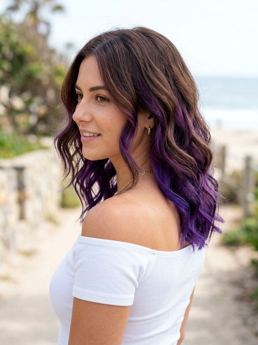 Purple Peekaboo Highlights On Wavy Hair - 20 purple peekaboo hair color - 20 purple peekaboo hair color