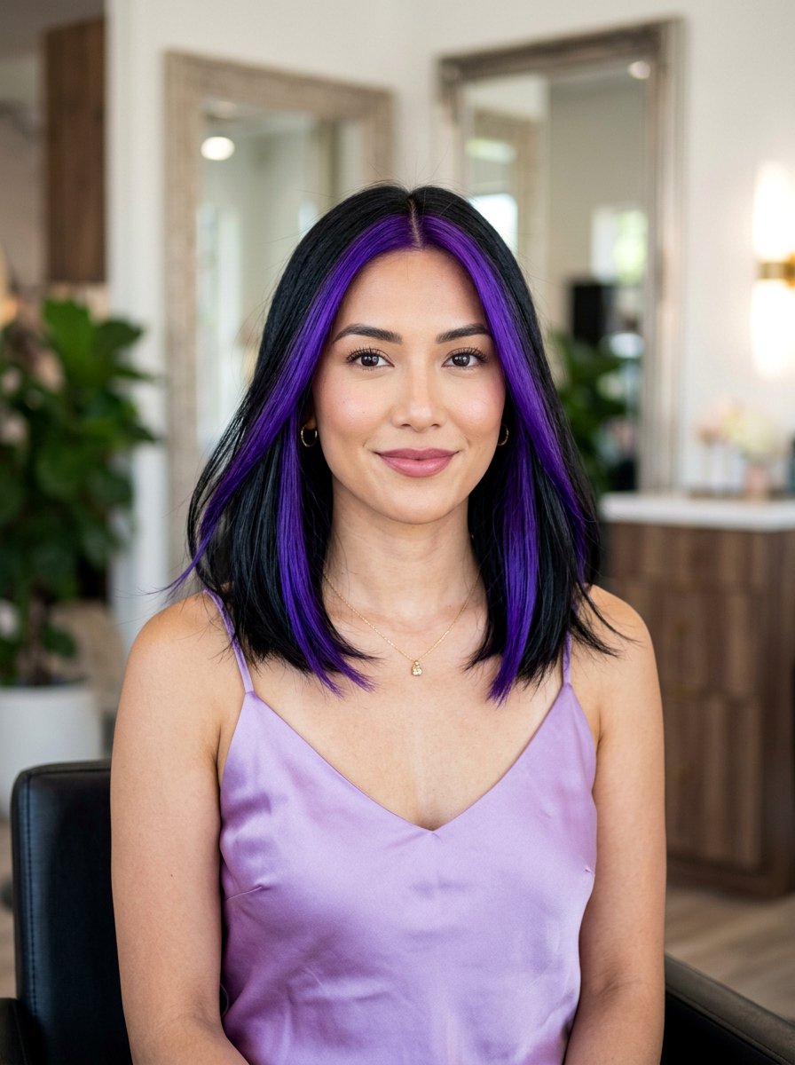 Purple Skunk Stripe Money Piece Highlights - 20 skunk stripe money piece hair - 20 skunk stripe money piece hair