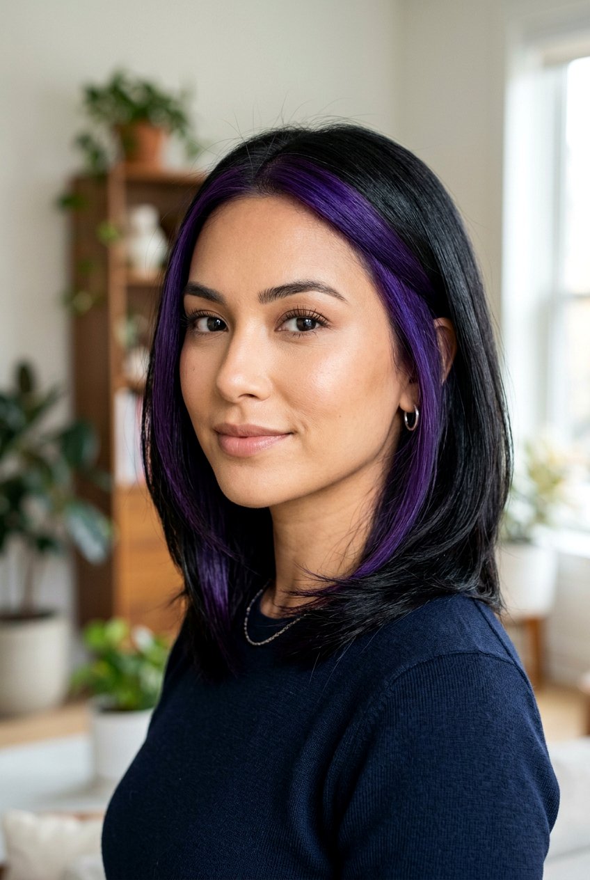 Purple Skunk Stripe On Black Hair - 20 skunk stripe hair color - 20 skunk stripe hair color