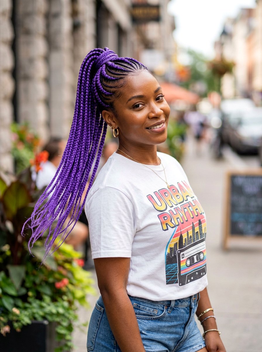 Purple Stitch Braid Ponytail - 20 stitch braid ponytail hairstyle - 20 stitch braid ponytail hairstyle