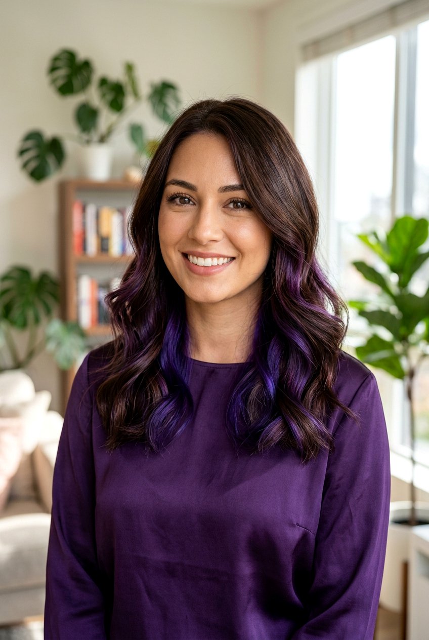 Purple Underlayer Chocolate Brown Hair - 20 bold peekaboo underlayer color - 20 bold peekaboo underlayer color