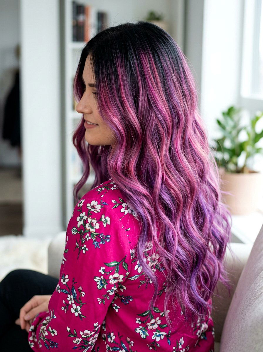 Purple and Pink Balayage With Black Roots - 20 purple balayage with black roots - 20 purple balayage with black roots