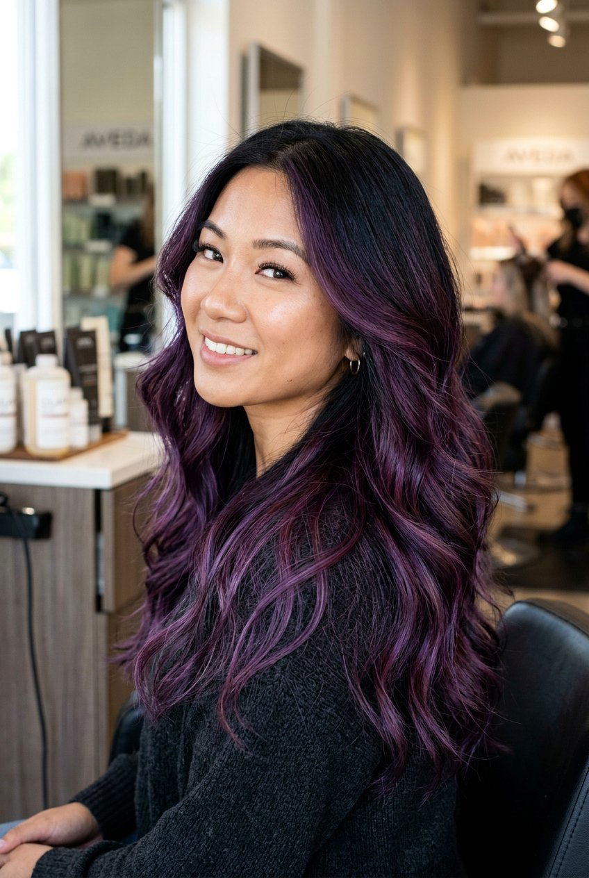 Purple balayage black hair - 20 balayage for black hair - 20 balayage for black hair
