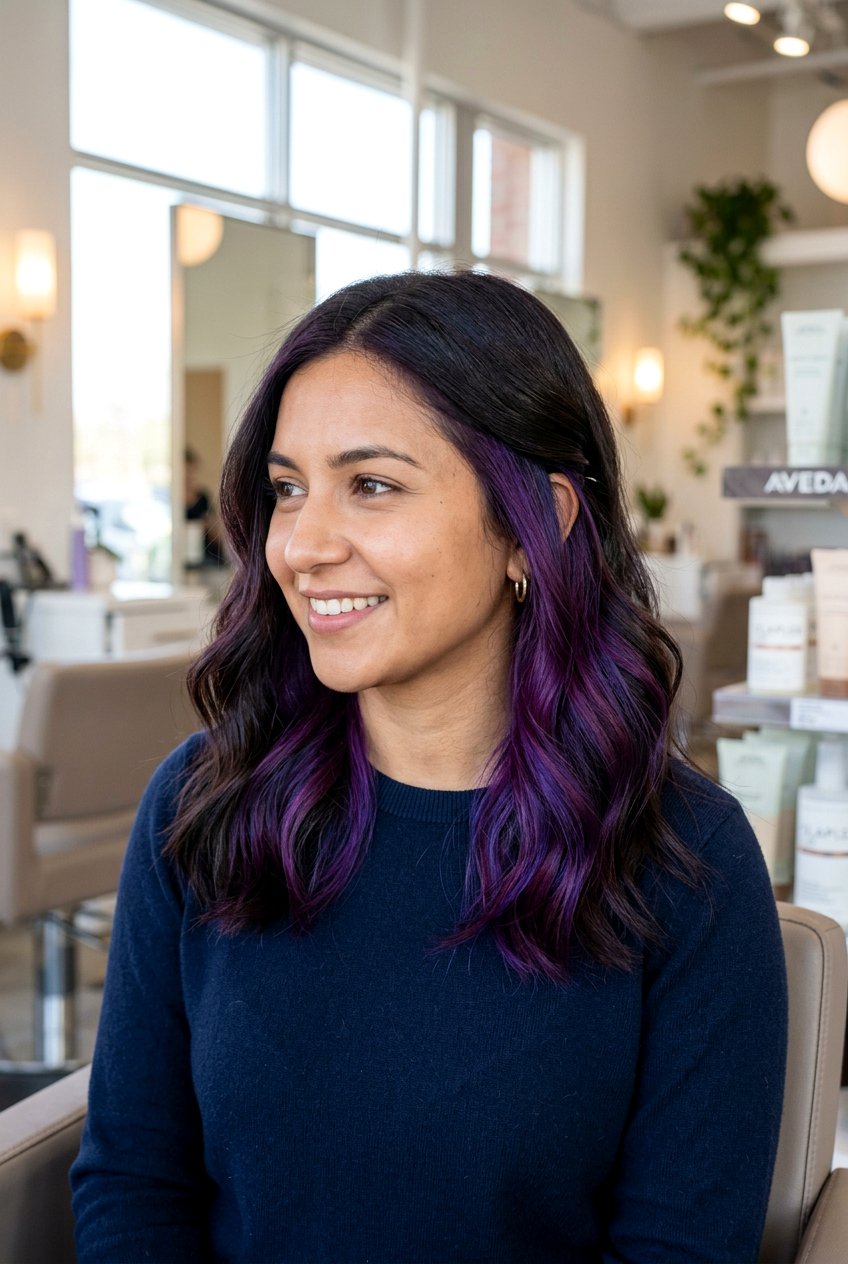 Purple peekaboo on dark hair - 20 peekaboo hair color - 20 peekaboo hair color