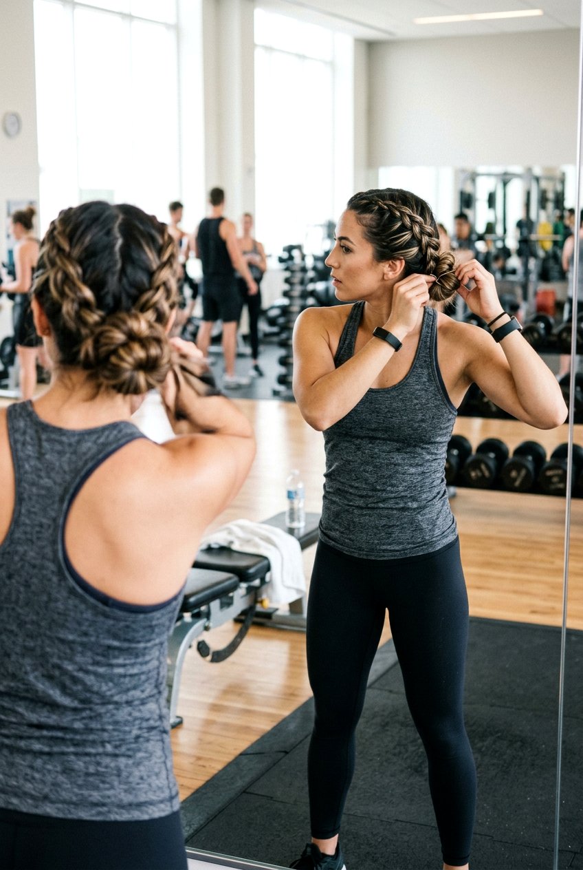 Quick Braided Bun Hack For Gym - 20 gym braid bun hairstyle - 20 gym braid bun hairstyle