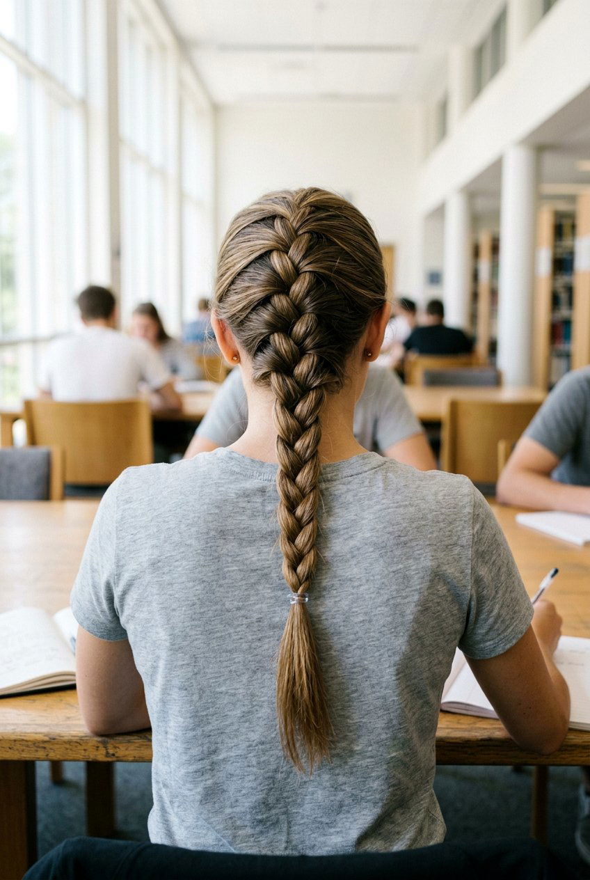 Quick French Braid Exam Hairstyle - 20 exam day hairstyles - 20 exam day hairstyles