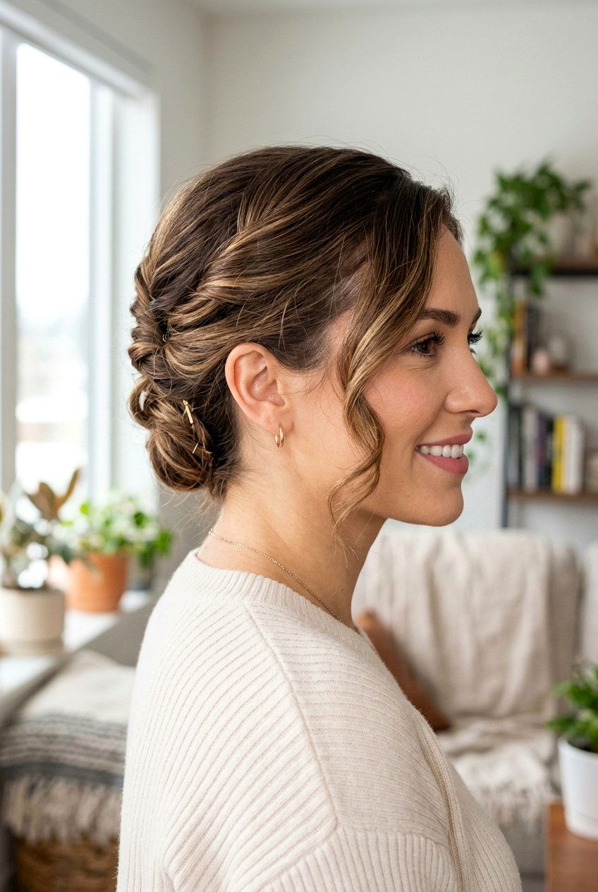 Quick Side Swept Updo - 20 five minute hairstyles - 20 five minute hairstyles