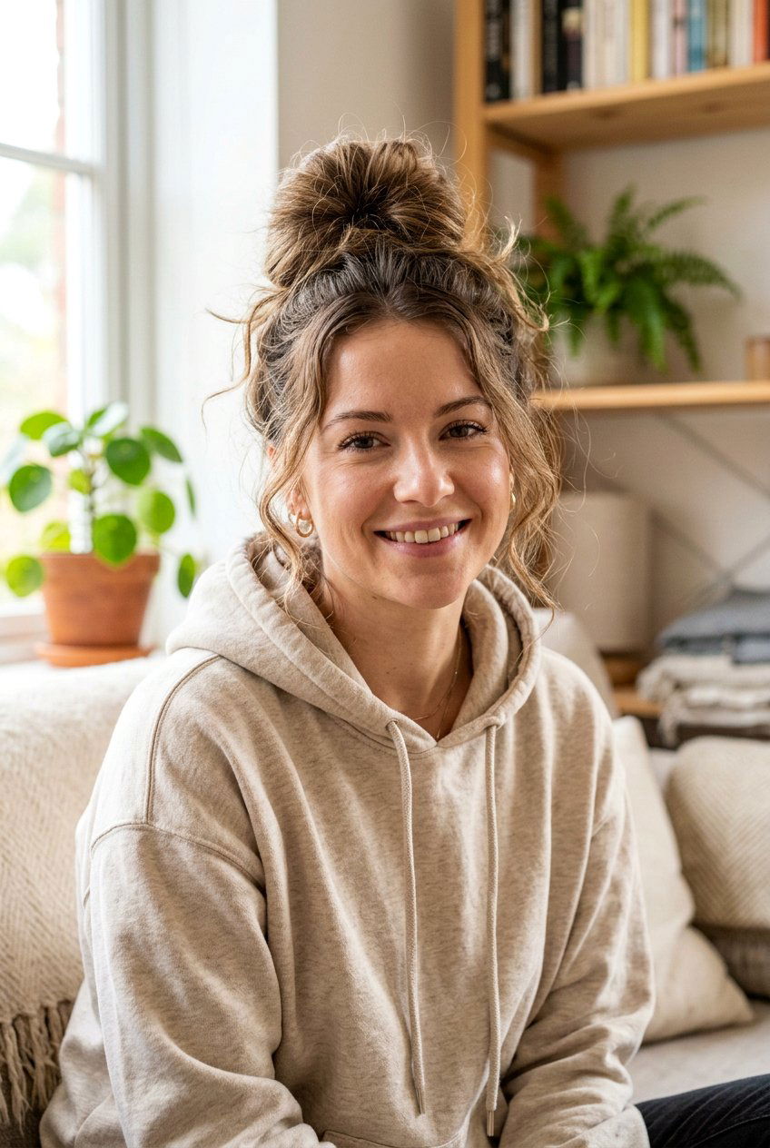 Quick Top Knot Bun - 20 lazy college hairstyles - 20 lazy college hairstyles