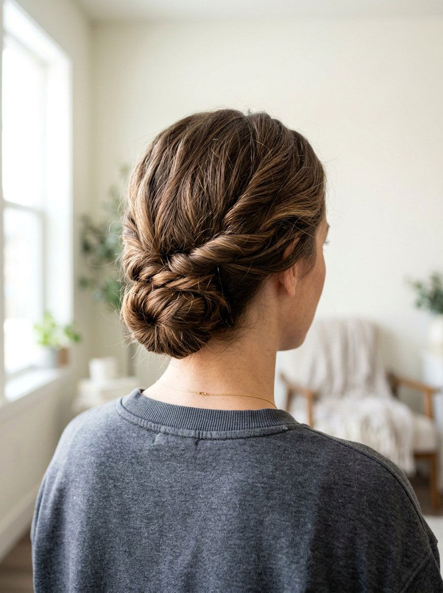 Quick Twisted Low Bun - 20 quick hairstyle for college classes - 20 quick hairstyle for college classes