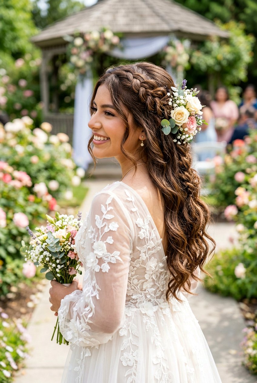Quinceanera Bohemian Half Up Braid Hairstyle - 20 quinceanera hairstyles - 20 quinceanera hairstyles