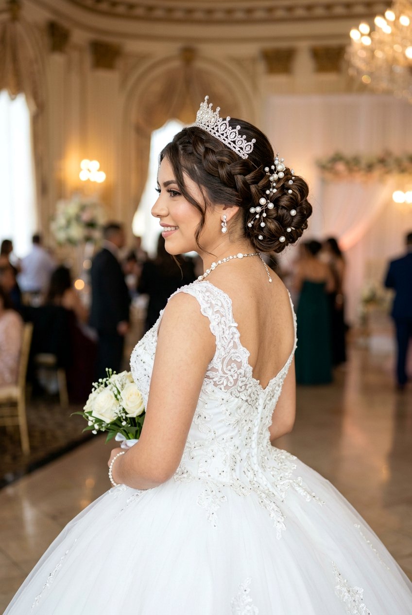 Quinceanera Braided Bun Hairstyle - 20 quinceanera hairstyles - 20 quinceanera hairstyles