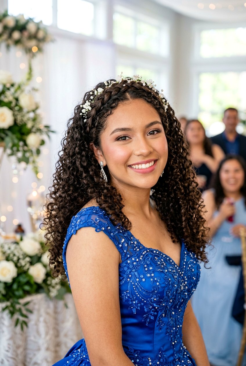 Quinceanera Damas Hairstyle with Tight Curls - 20 quinceanera hairstyles - 20 quinceanera hairstyles