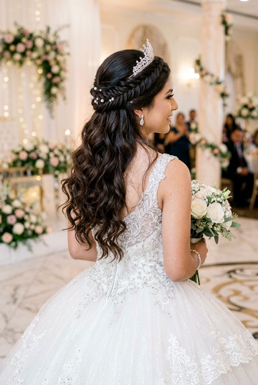 Quinceanera Half Up Fishtail Braid Hairstyle - 20 quinceanera hairstyles - 20 quinceanera hairstyles