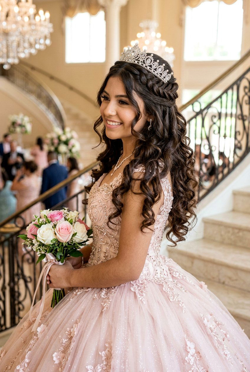 Quinceanera Half Up Half Down Hairstyle - 20 quinceanera hairstyles - 20 quinceanera hairstyles