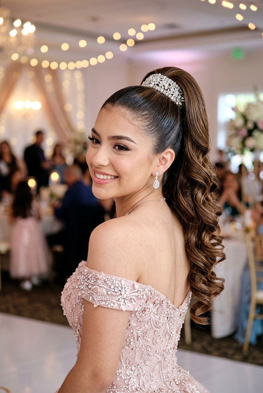 Quinceanera Ponytail Hairstyle with Accessories - 20 quinceanera hairstyles - 20 quinceanera hairstyles