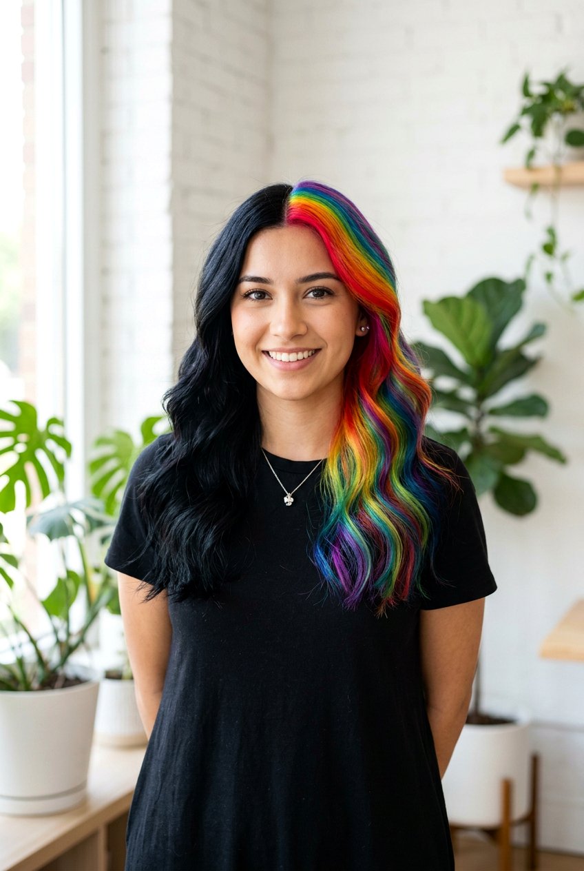 Rainbow And Black Split Dye - 20 alternative split hair color - 20 alternative split hair color