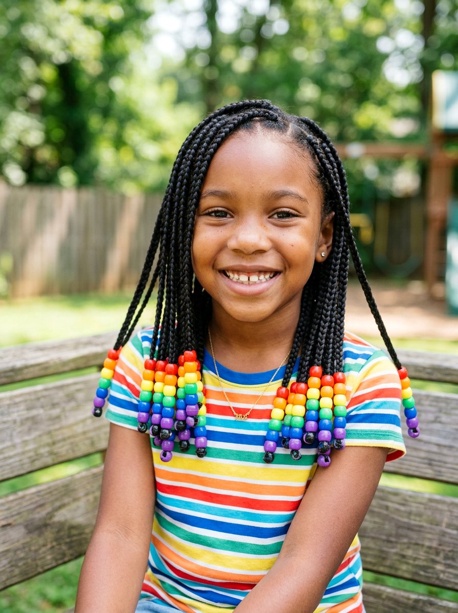 Rainbow Beads Box Braids Kids - 20 kids box braids with beads - 20 kids box braids with beads