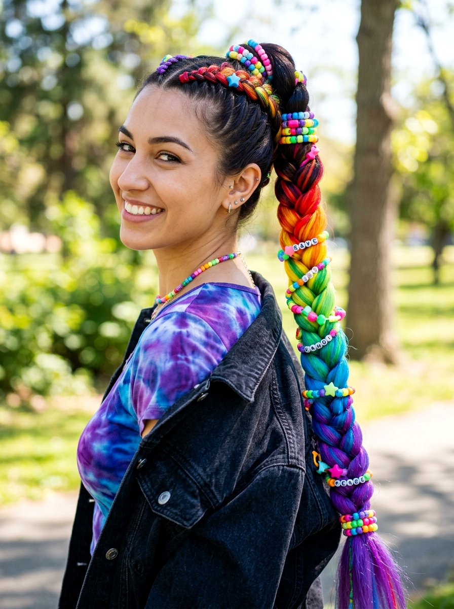 Rainbow Braided Ponytail - 20 rave braid ponytail hairstyle - 20 rave braid ponytail hairstyle