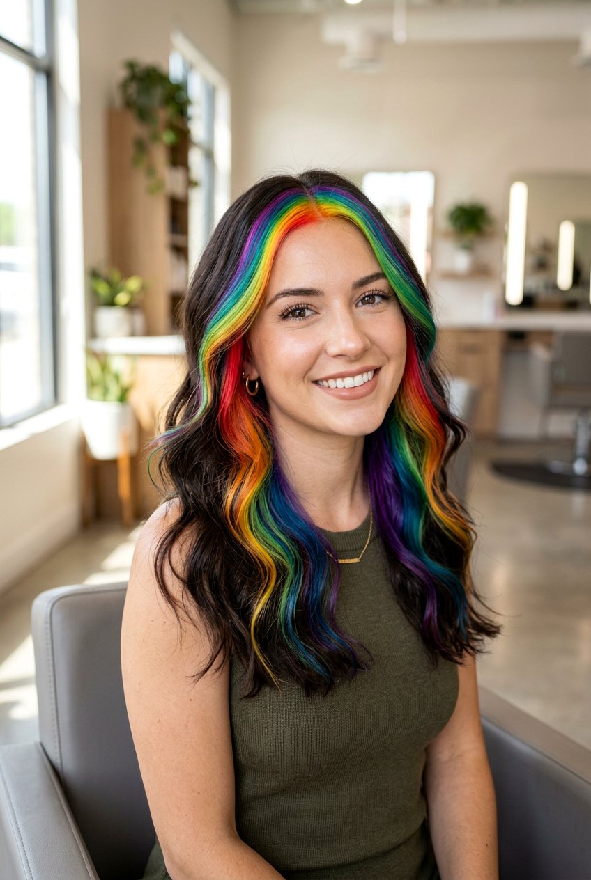Rainbow Money Piece Hair - 20 e girl hair color - 20 e girl hair color