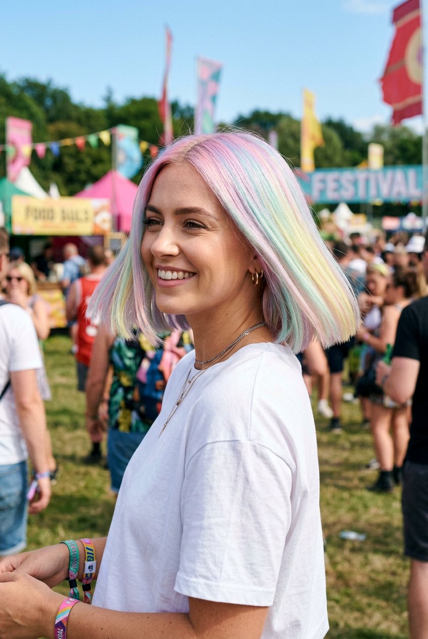 Rainbow Pastel Bob Festival Hair - 20 festival hairstyles for women - 20 festival hairstyles for women