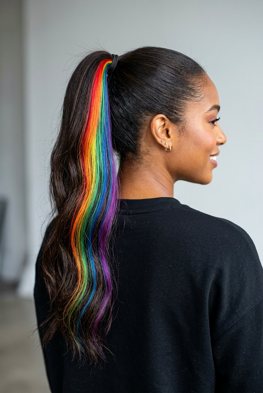 Rainbow Skunk Stripe On Dark Hair - 20 skunk stripe hair color - 20 skunk stripe hair color