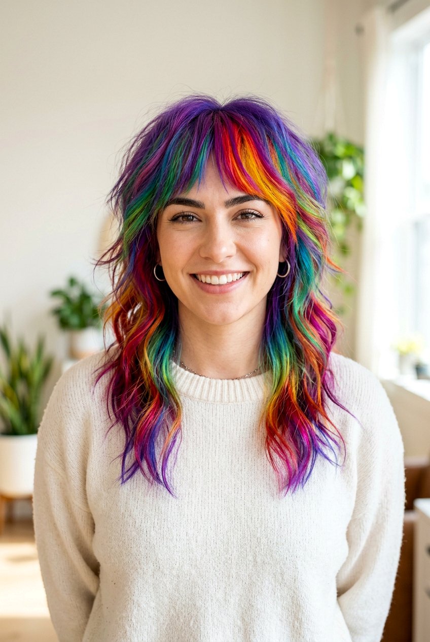 Rainbow Wolf Cut - 20 hair color ideas for wolf cuts - 20 hair color ideas for wolf cuts