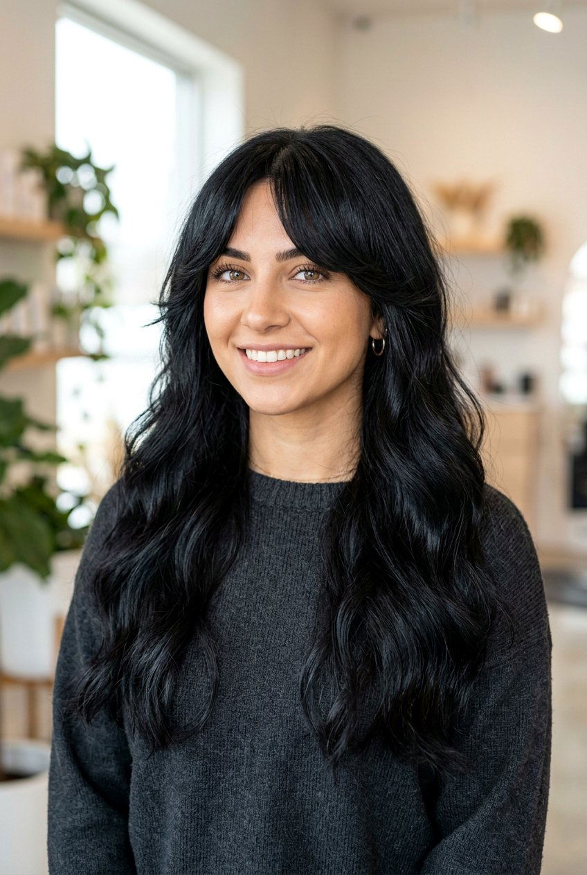 Raven black hair curtain bangs - 20 raven black hair color - 20 raven black hair color