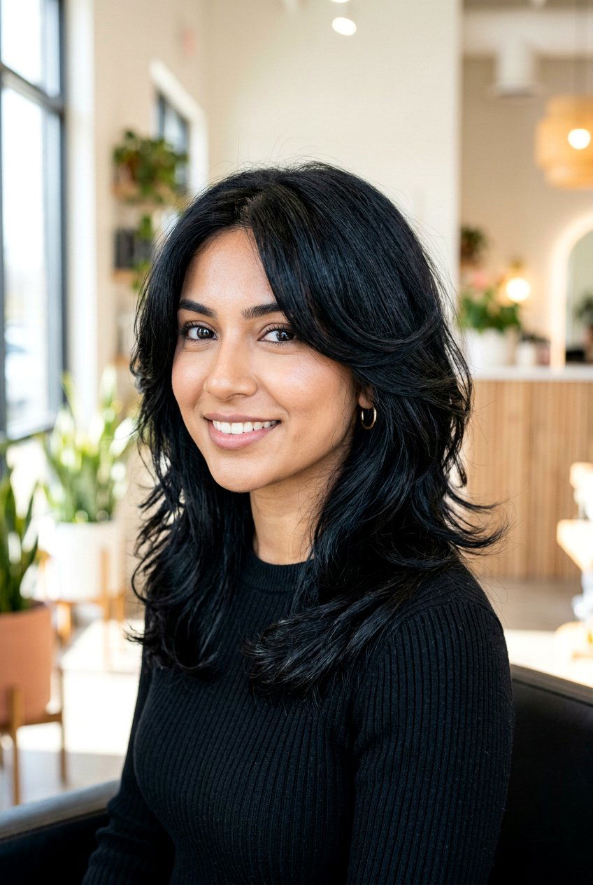 Raven black layered haircut - 20 raven black hair color - 20 raven black hair color