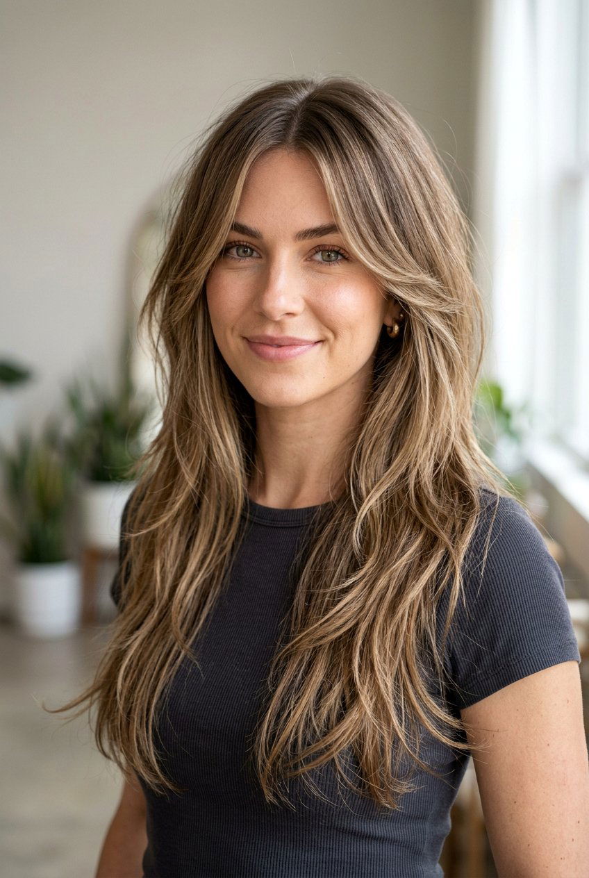 Razor cut long layers with center part - 20 razor cut long layers - 20 razor cut long layers