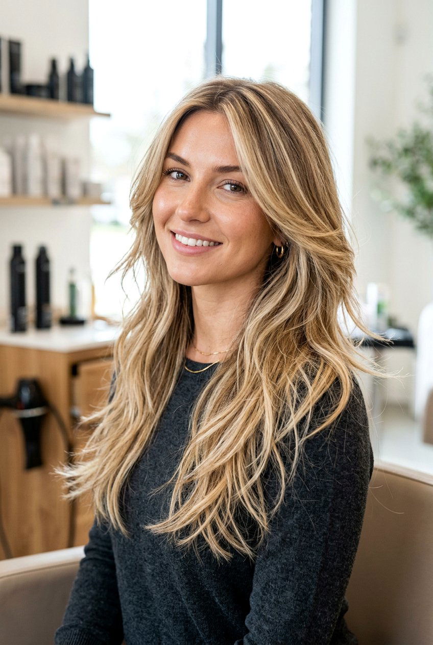 Razor cut long layers with highlights - 20 razor cut long layers - 20 razor cut long layers