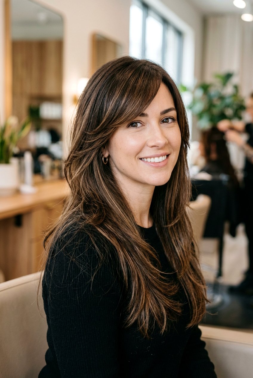 Razor cut long layers with side bangs - 20 razor cut long layers - 20 razor cut long layers