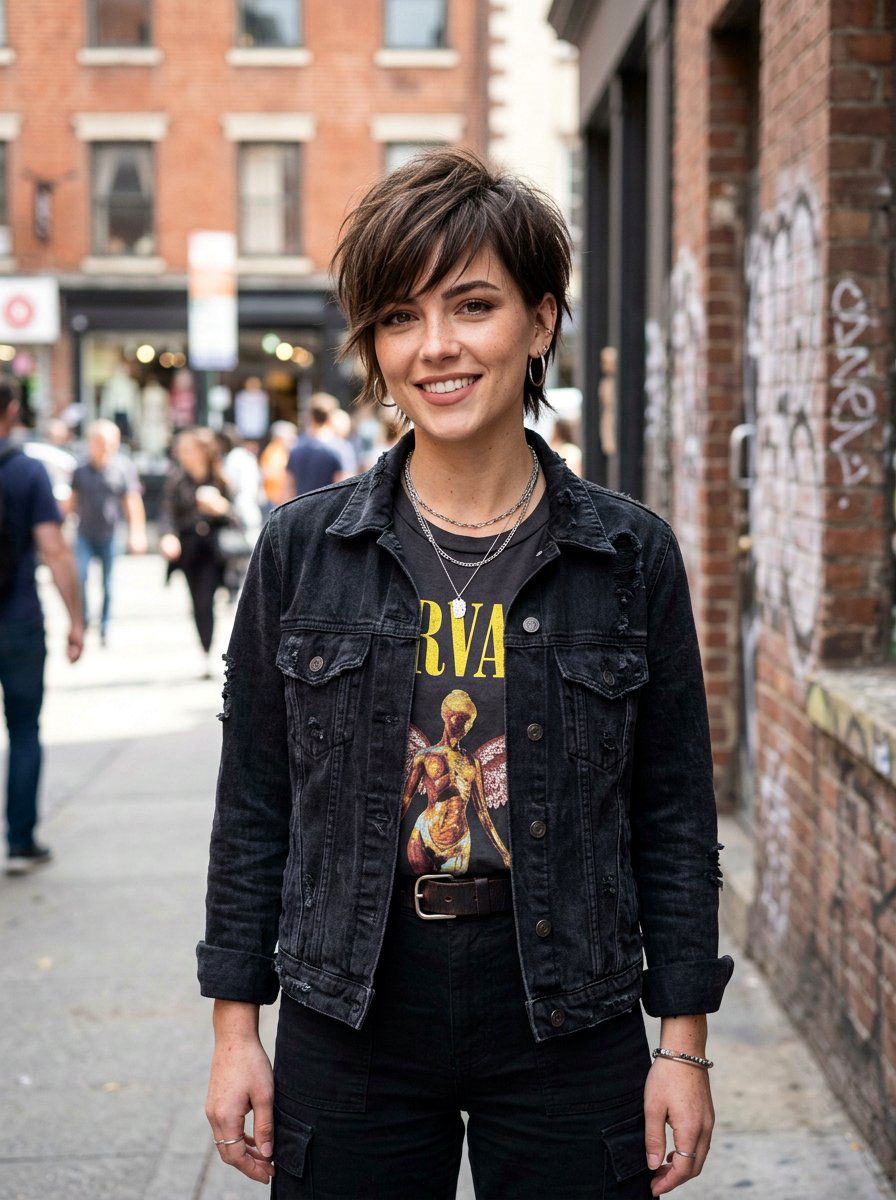 Razored Layered Pixie With Side Bangs - 20 layered pixie with side fringe - 20 layered pixie with side fringe