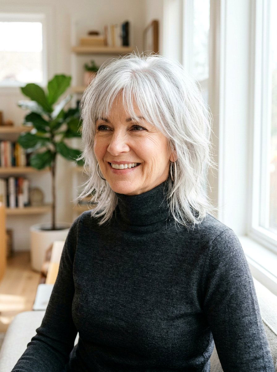 Razored Silver Shag - 20 shoulder length shag for women over 50