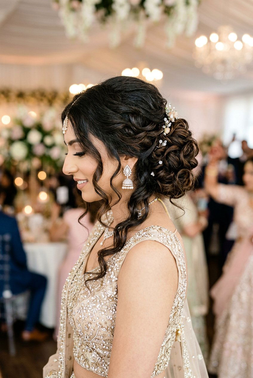 Reception Bridal Bun With Curls - 20 desi bridal bun hairstyle - 20 desi bridal bun hairstyle