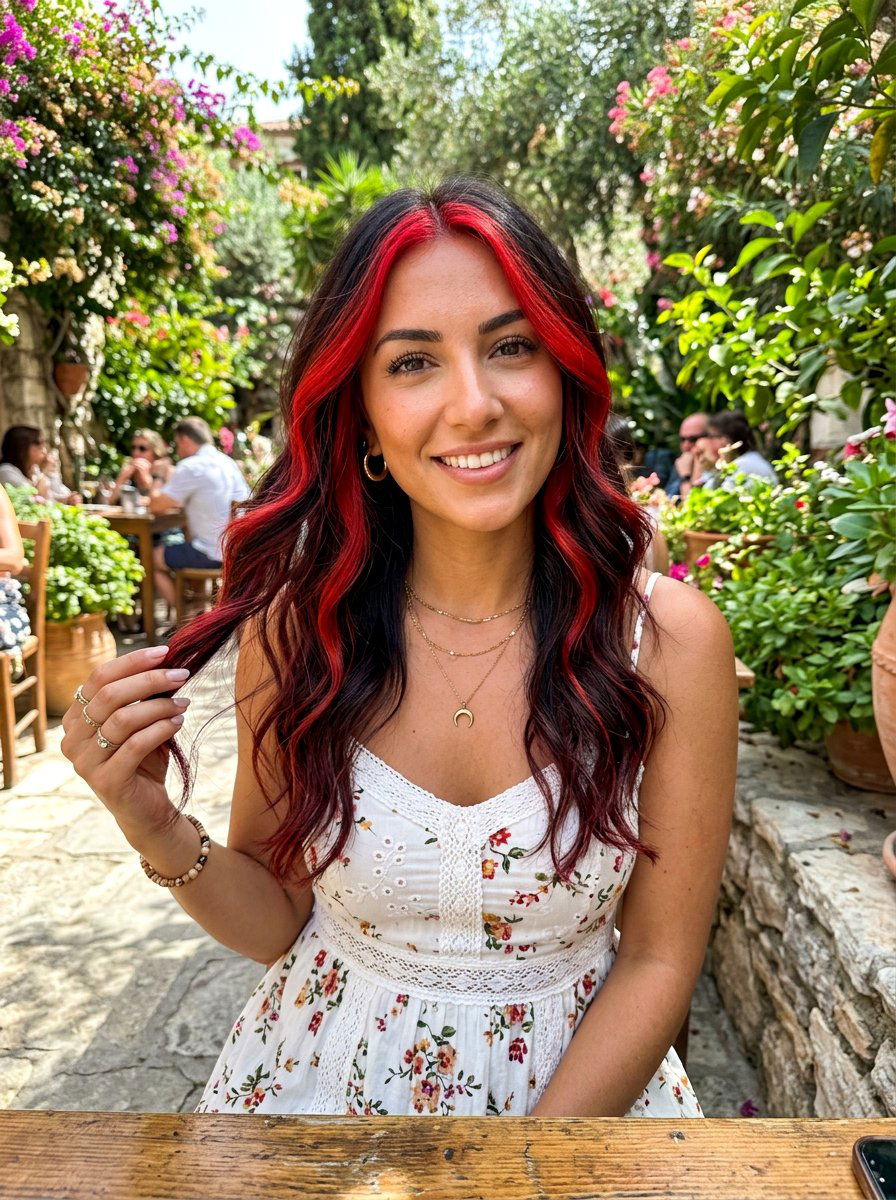 Red And Black Money Piece Balayage Hair - 20 red money piece for black hair - 20 red money piece for black hair