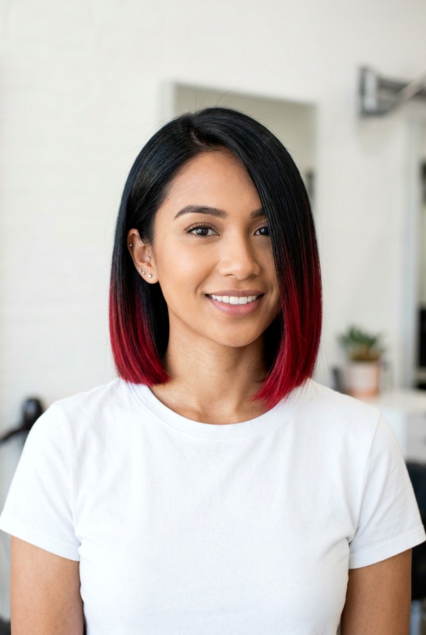 Red Balayage on Black Bob Hair - 20 red balayage on black hair - 20 red balayage on black hair