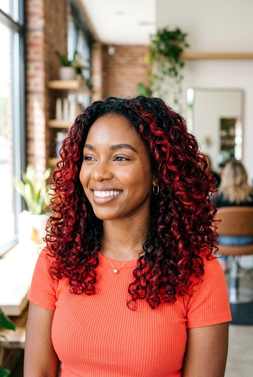 Red Balayage on Black Hair for Curly Hair - 20 red balayage on black hair - 20 red balayage on black hair