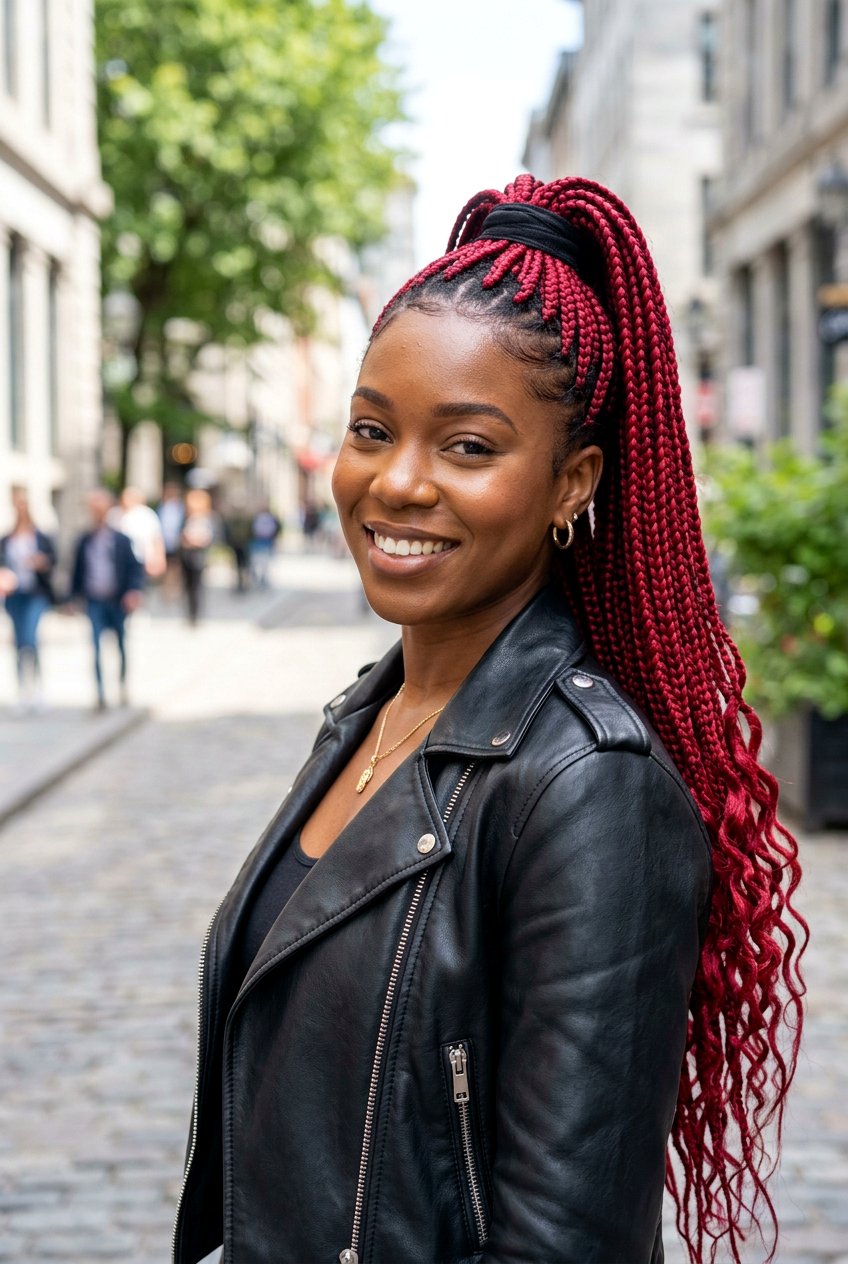 Red Box Braids Ponytail - 20 box braids ponytail hairstyle - 20 box braids ponytail hairstyle