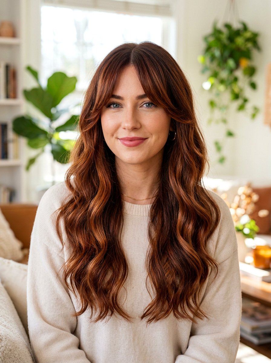 Red Brown Balayage With Curtain Bangs - 20 rich red brown balayage - 20 rich red brown balayage