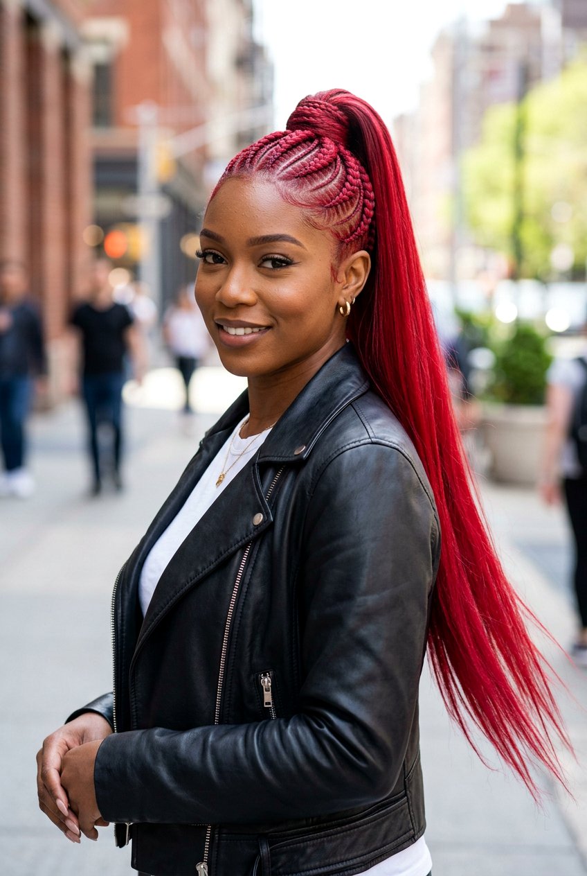 Red Cornrow Ponytail With Weave - 20 cornrows into ponytail with weave - 20 cornrows into ponytail with weave