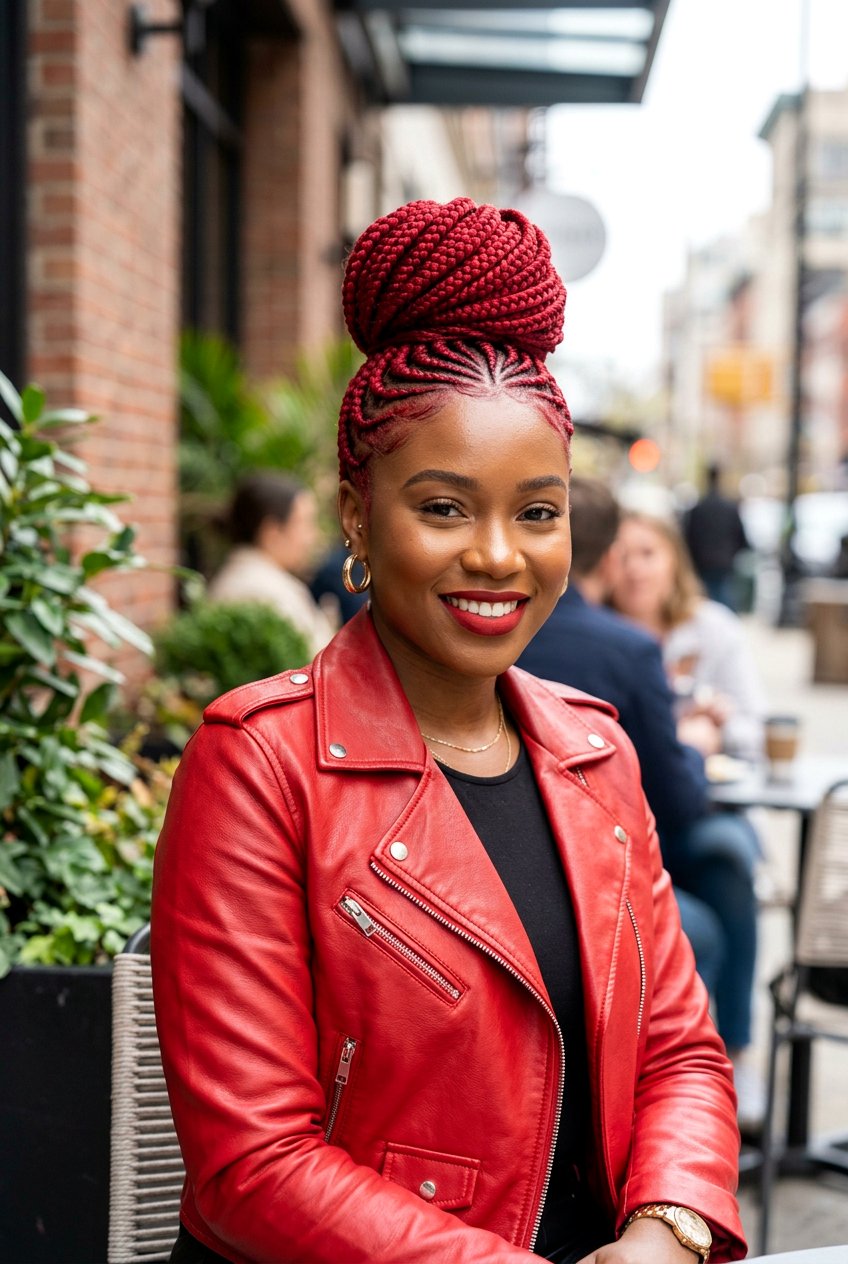 Red Feed In Braids Bun - 20 feed in braids bun hairstyle - 20 feed in braids bun hairstyle