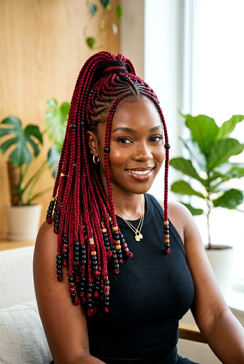 Red Fulani Braids Ponytail With Beads - 20 fulani braids ponytail with beads - 20 fulani braids ponytail with beads