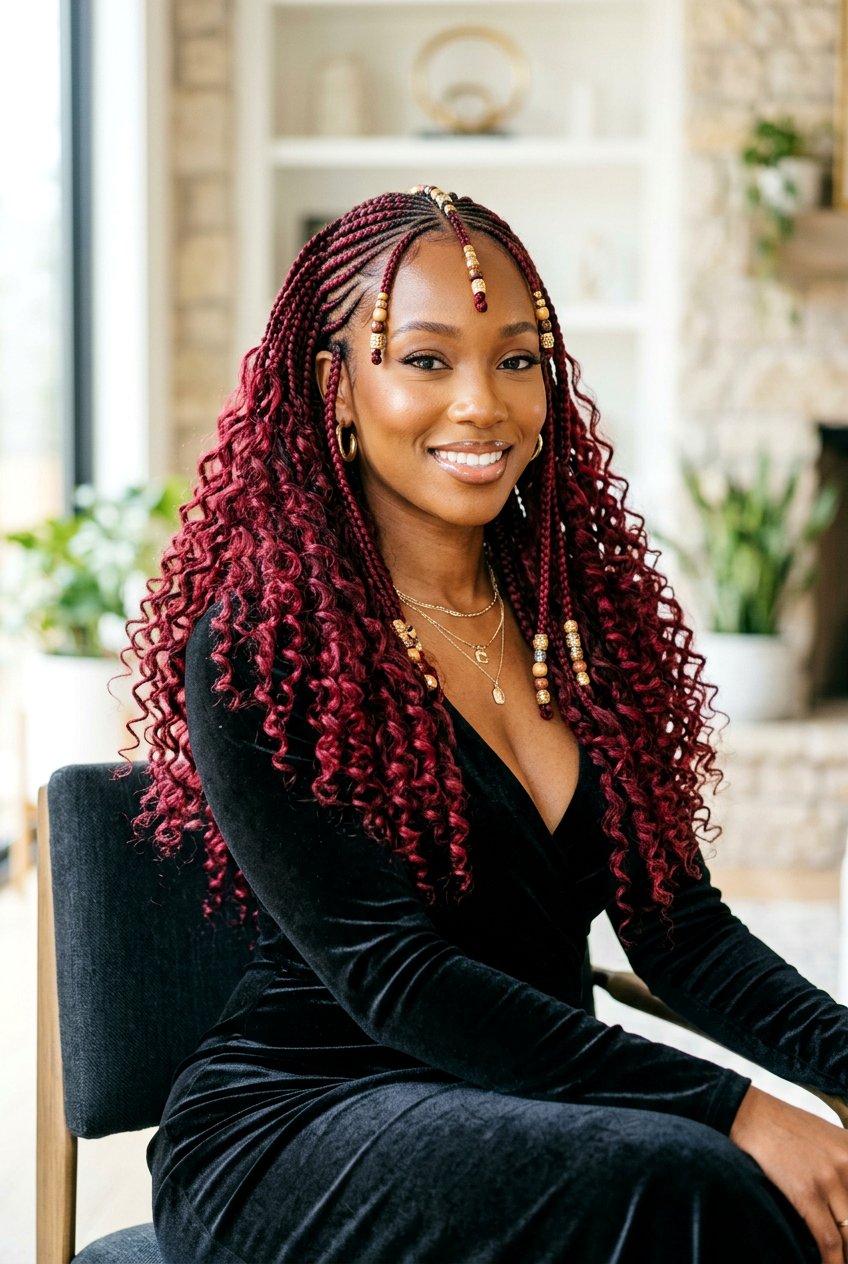 Red Fulani Braids With Curly Ends - 20 fulani braids with curly ends - 20 fulani braids with curly ends