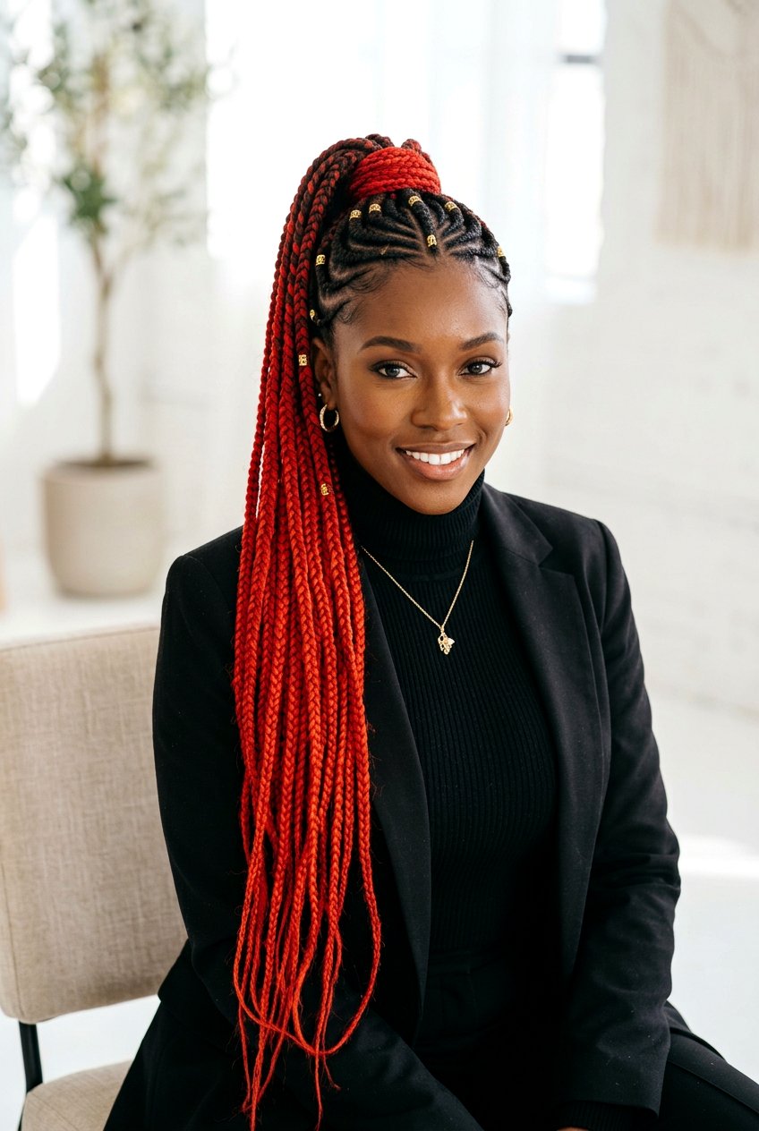 Red Fulani Ponytail Braids - 20 fulani ponytail braids - 20 fulani ponytail braids