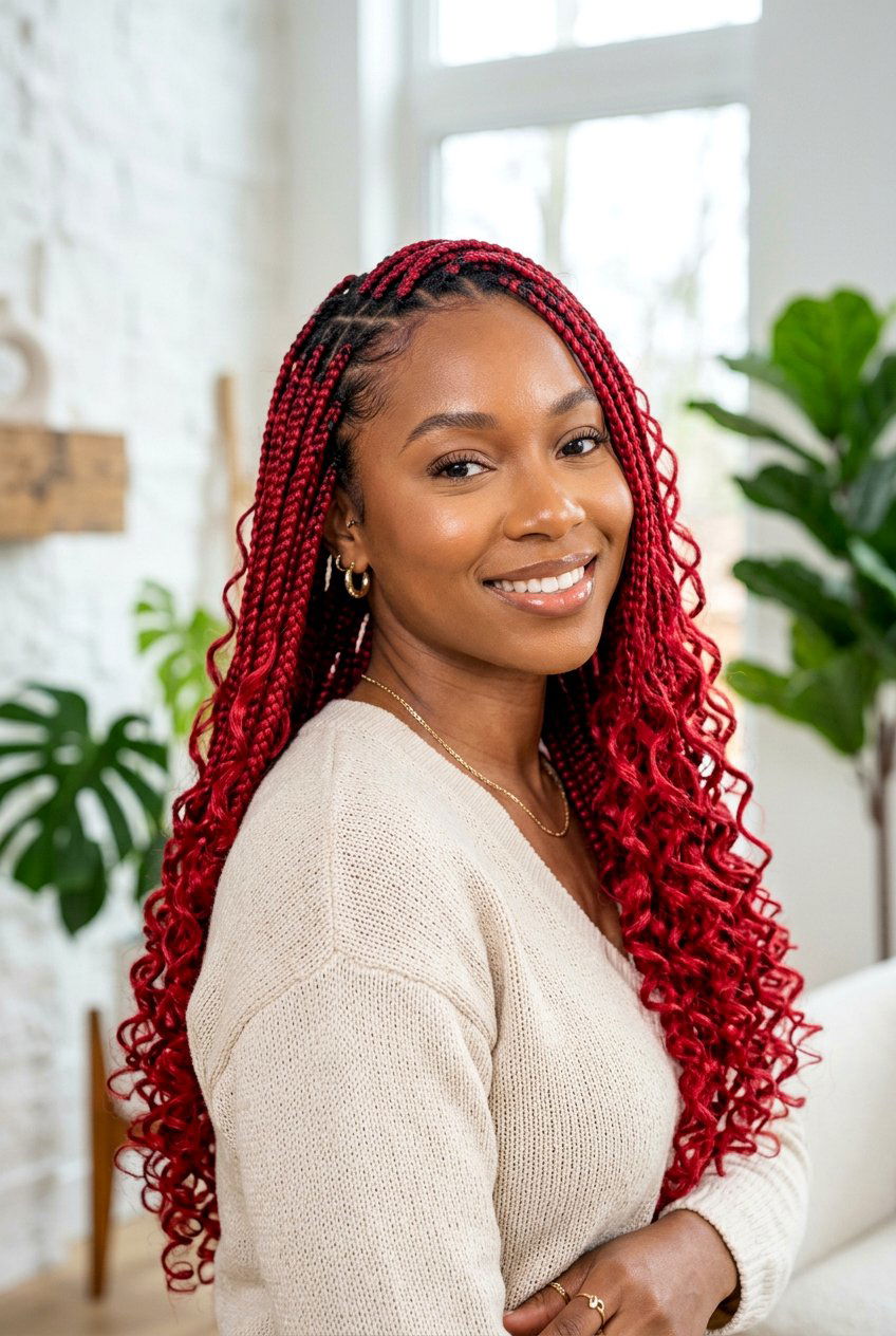 Red Goddess Knotless Braids - 20 goddess knotless braids styles - 20 goddess knotless braids styles