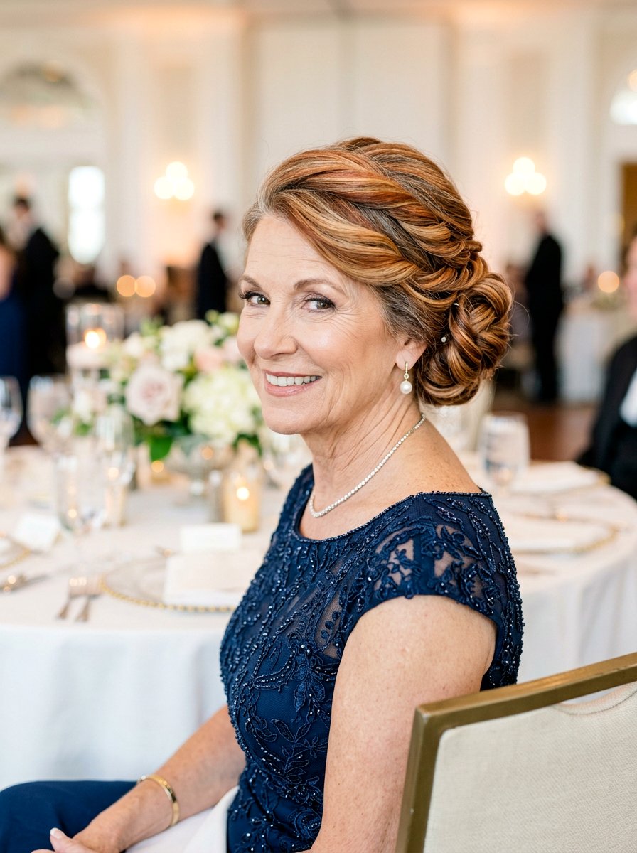 Red Gold Highlights Updo - 20 red refresh for older women - 20 red refresh for older women