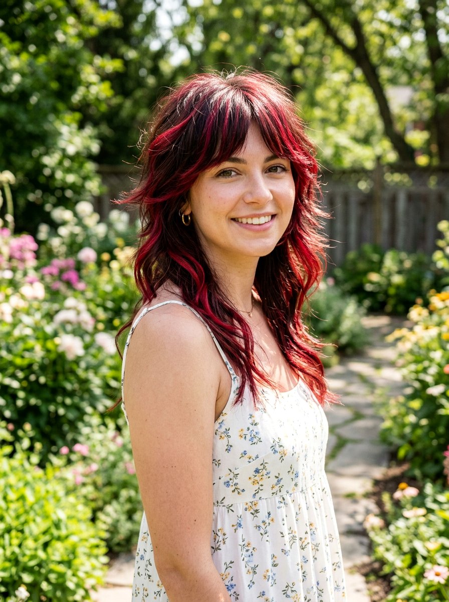 Red Highlight Wolf Cut - 20 red wolf cut color ideas - 20 red wolf cut color ideas