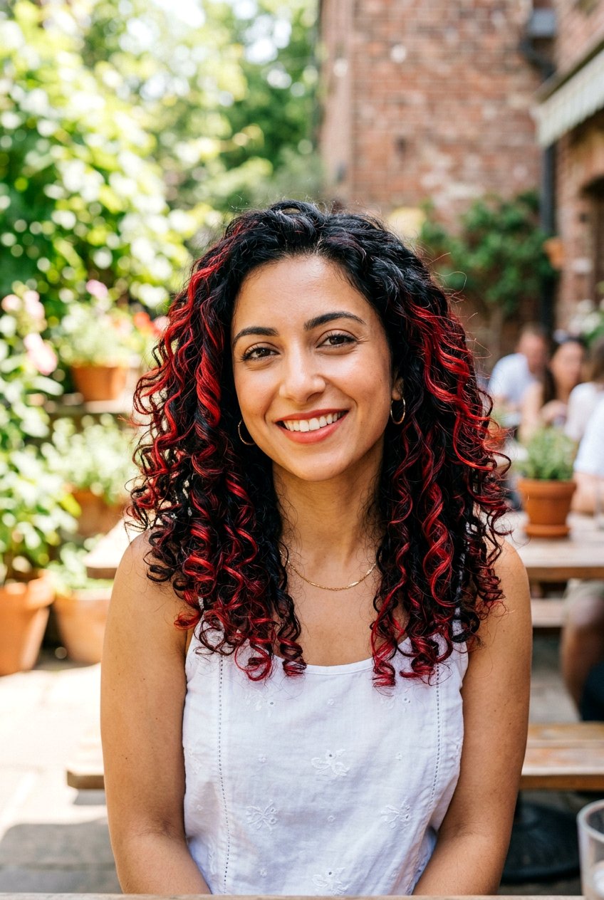 Red Highlights Balayage on Black Hair - 20 red balayage on black hair - 20 red balayage on black hair