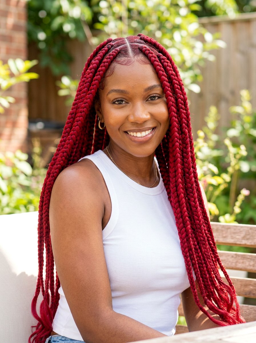 Red Jumbo Knotless Braids - 20 large knotless braids hairstyles - 20 large knotless braids hairstyles